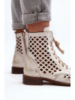 Děrované kožené botky Zazoo 2695 zlatě otřené
