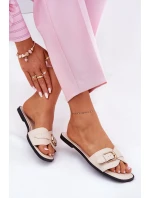 Ploché Dámské Pantofle Se Zlatou Sponou Béžové Esiobb