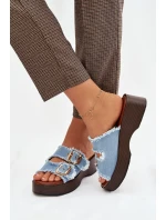 Dámské pantofle na platformě 100-486 Jeans modrá s černou - Joalice Paris