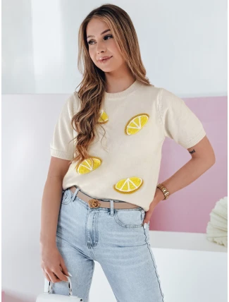 Dámský oversize svetr s citrony Lemon beige FashionStreet MY2476