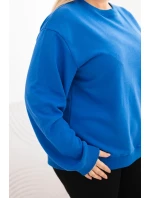 Dámská mikina Plus Size bavlněná basic s kulatým výstřihem chabrová