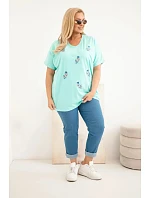 Dámská bavlněná halenka Plus Size s peříčky mátová