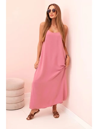 Dlouhé šaty bez ramínek tmavě růžová