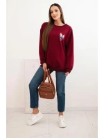 Dámská oversized mikina z bavlny s barevnými křídly na zádech bordová
