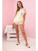 Dámská bavlněná blůza s krátkým rukávem a květinovým potiskem žlutá