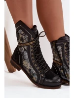 Dámské kotníkové boty z pravé kůže Maciejka 07097-01 Černo-zlaté