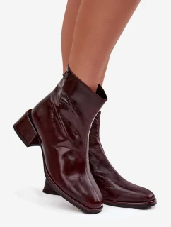 Dámské kožené botky na podpatku D&A, zateplené – bordó