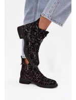 Dámské kotníkové boty z pravého semiše na nízkém podpatku – černo‑hnědé D&A