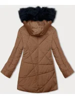Dámská zimní bunda v karamelové barvě s kožešinovou podšívkou (V715)