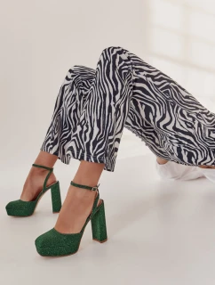 Dámské sandály třpytivé na podpatku Zelene Rosel