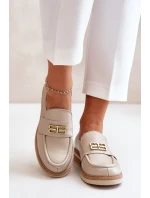 Zazoo 20174 Kožené Elegantní Polobotky Dámské Na Plochém Podpatku Béžové