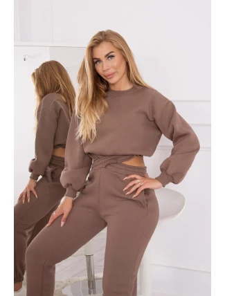 Zateplený set s krátkou mikinou mocca