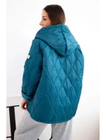Dámská jarní prošívaná bunda s kapucí a zipem mořská