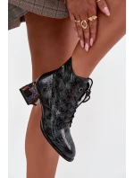 Dámské lakované boty Artiker – šedé, z přírodní kůže, na podpatku s krystalky