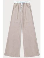 Světle béžové široké dámské pruhované kalhoty (18629)