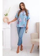 Dámská bavlněná halenka s květinovým vzorem modrý
