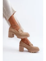 Dámské polobotky na masivním podpatku s ozdobou Beige Ranunca