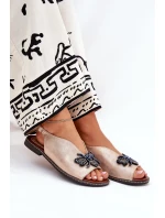 Lesklé dámské sandály s ozdobou ploché růžové zlato Russona