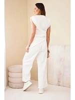 Komplet asymetrická halenka + kalhoty ecru