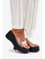 Dámské pantofle s průhledným páskem na klínu černé Meltiana