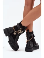 Dámské Pracovní Boty Zateplené Se Zlatým Řetězem A Přívěsky Černé Vessara