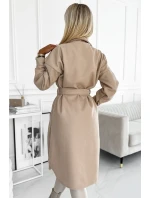 493-1 Teplý kabát s kapsami, knoflíky a vázáním v pase - BEACH