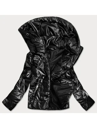 Lesklá černá dámská bunda s kapucí (B9575) Lesklá černá dámská bunda s kapucí (B9575)