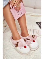 Dámské huňaté pantofle s motivem jelena růžové Wistira