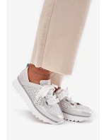 Dámské Kožené Tenisky Na Platformě D&A LR51-796 Stříbrné
