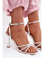 Dámské sandály na podpatku se zdobenými pásky Stříbrné Gedira