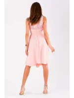 Dámské společenské šaty EVA&LOLA středně dlouhé růžové - Růžová / S - EVA&LOLA