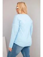 Dámská blůza Plus Size s výstřihem do V a delším zadním dílem modrá