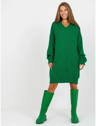 Dámské úpletové šaty LC SW 0341.38P Tmavě zelená - Rue Paris