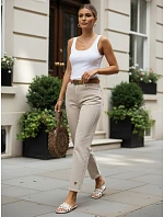 Dámské džínové kalhoty Mom Fit s páskem, béžové, FashionStreet UY3083