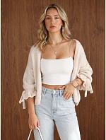 Dámský oversize kardigan bez zapínání, barva ecru, FashionStreet MY2566