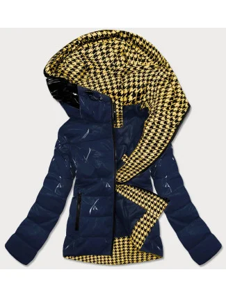 Tmavě modrá dámská bunda se vzorovanou podšívkou (W707) Tmavě modrá dámská bunda se vzorovanou podšívkou (W707)