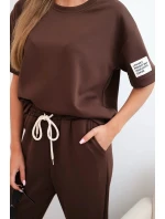 Dámský viskózový komplet s krátkým rukávem a nohavicemi hnědý
