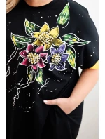 Dámská tunika Plus Size s květinovým vzorem a ozdobnými perličkami žlutá