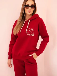 Dámský komplet z bavlny z potiskem, zateplený bordový