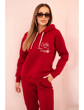 Dámský komplet z bavlny z potiskem, zateplený bordový