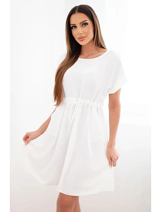 Dámské šaty s krátkým rukávem a vázáním v pase bílá Dámské šaty s krátkým rukávem a vázáním v pase bílá