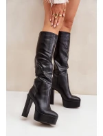 Kozačky Na Podpatku A Platformě Z Eko Kůže Černé Felilorn