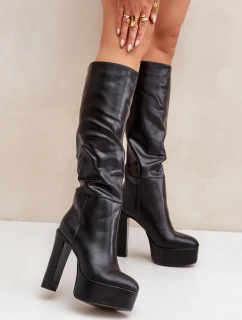 Kozačky Na Podpatku A Platformě Z Eko Kůže Černé Felilorn