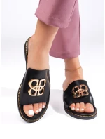 Trendy nazouváky dámské černé na plochém podpatku Trendy nazouváky dámské černé na plochém podpatku