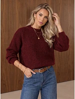 Klasický dámský svetr s kulatým výstřihem v bordó barvě FashionStreet MY2596