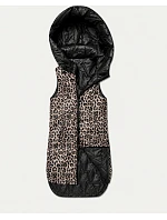 Tenká oboustranná vesta bez rukávů, černá s leopardím vzorem (B6065/B6066-1)