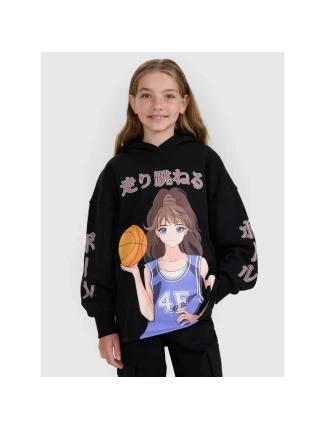 Dívčí nepruhovaná mikina s kapucí 4F 4FJRAW25TSWSF2293-20S