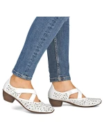 Dámské kožené polobotky na podpatku bílé Rieker 43773-80