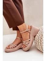 Sandály Na Platformě A Klínu Z Eko Semiše Béžové Nendal