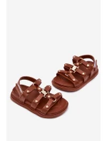 Dívčí sandály se zlatým detailem hnědé Lunessa